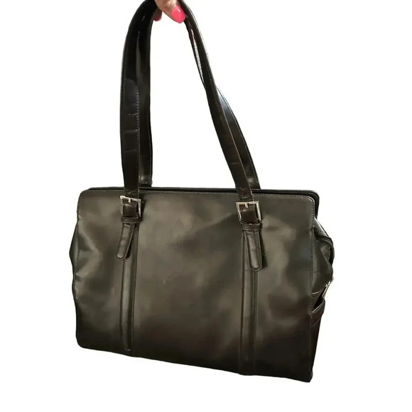 Franklin Covey Brown Leather Work Laptop Bag Organizer Briefcase Shoulder Tote - Picture 1 of 5